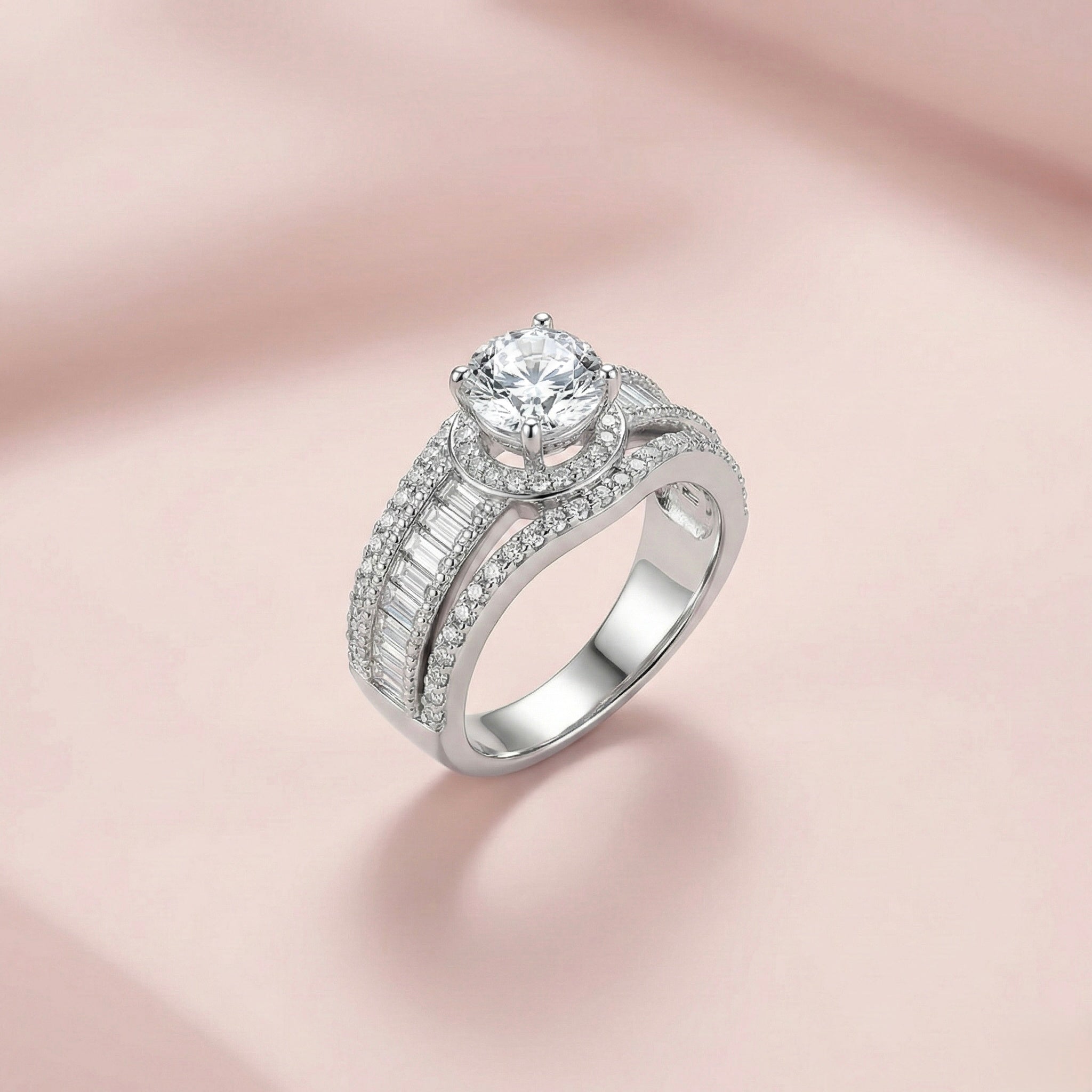 Adjustable Baguette Halo Statement Ring