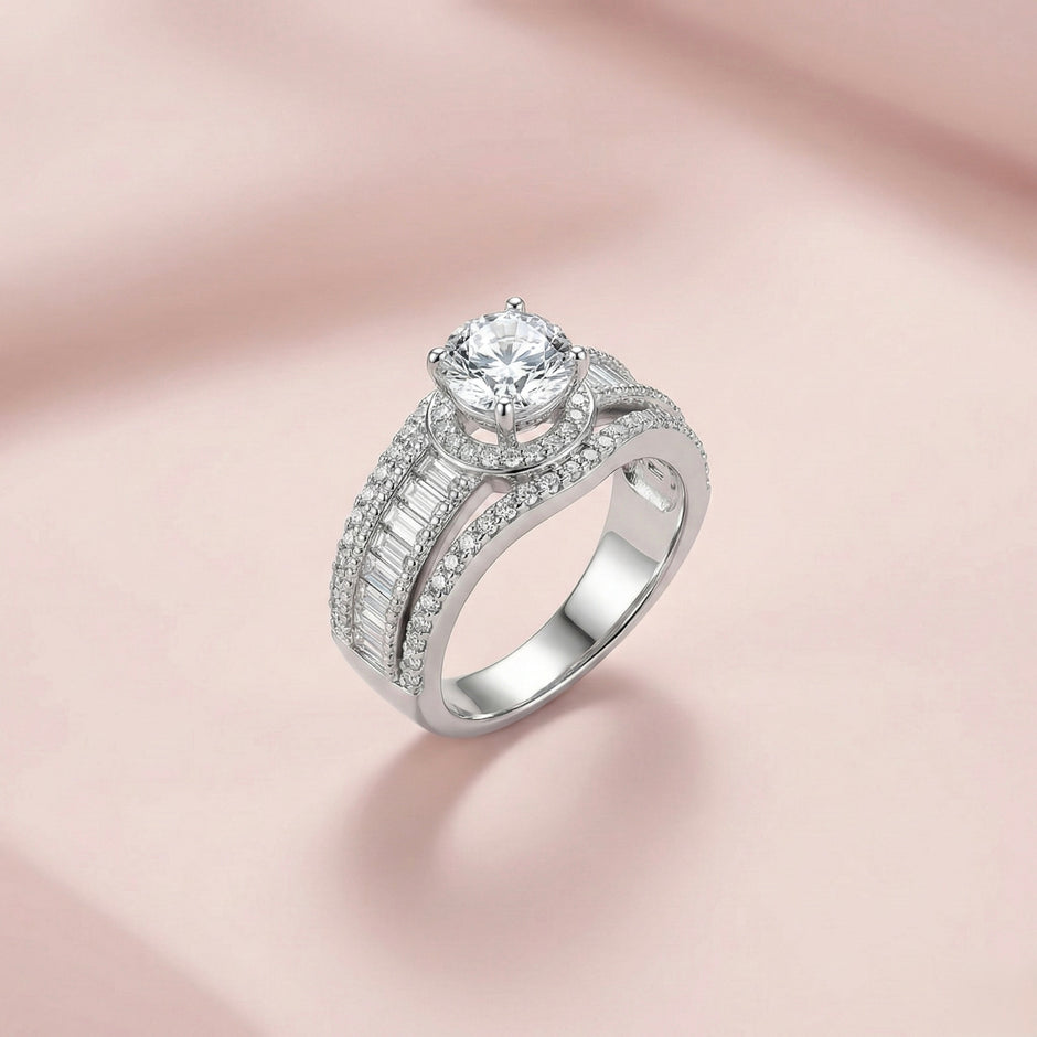 Adjustable Baguette Halo Statement Ring