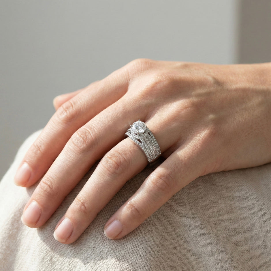 Adjustable Baguette Halo Statement Ring