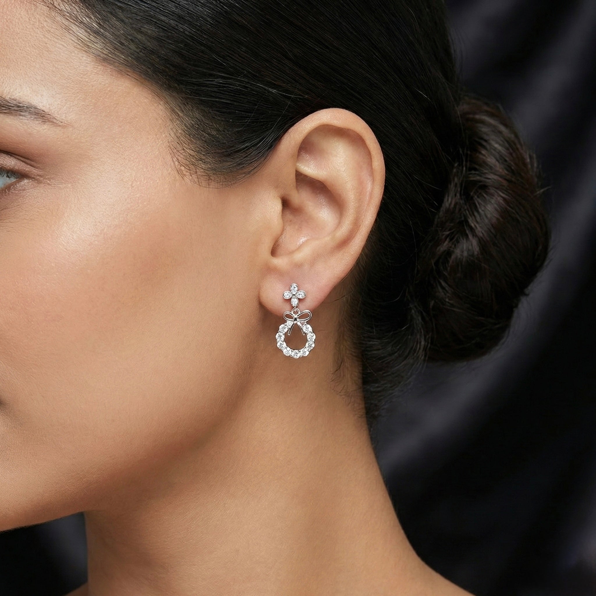 Bow Floral Drop Earrings