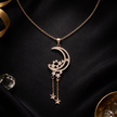 Rose Gold Celestial Crescent Moon Drop Pendant Necklace