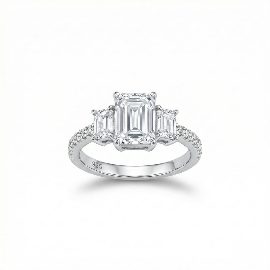 Adjustable Emerald Cut Three-Stone Ring