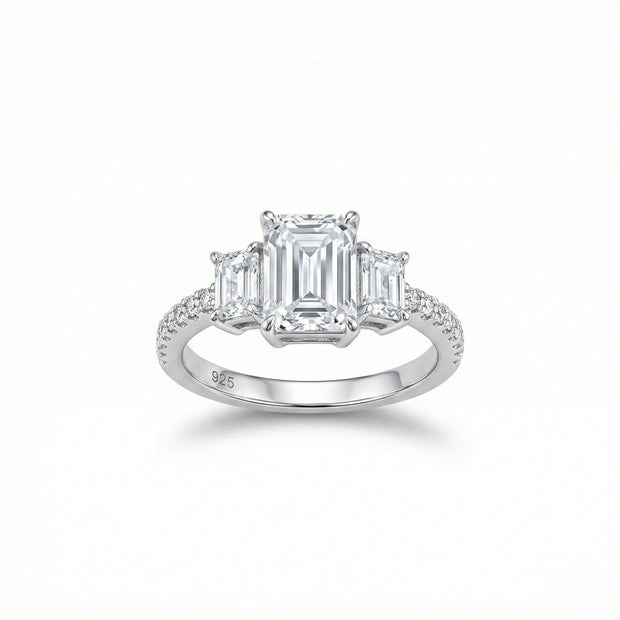 Adjustable Emerald Cut Three-Stone Ring