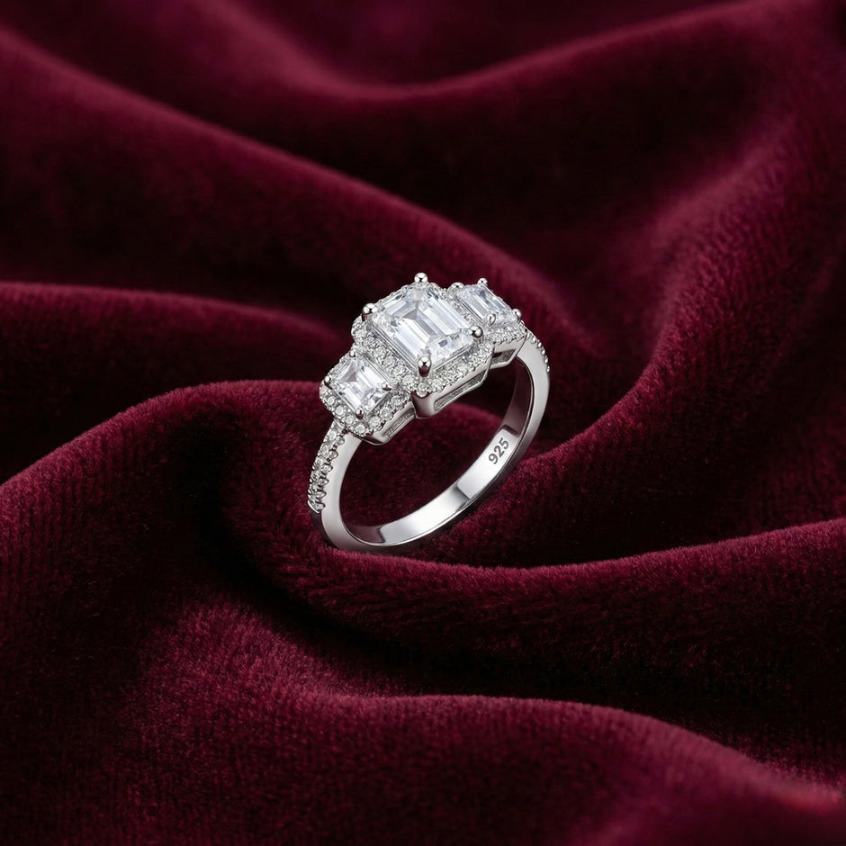 Adjustable Emerald Cut Three-Stone Ring
