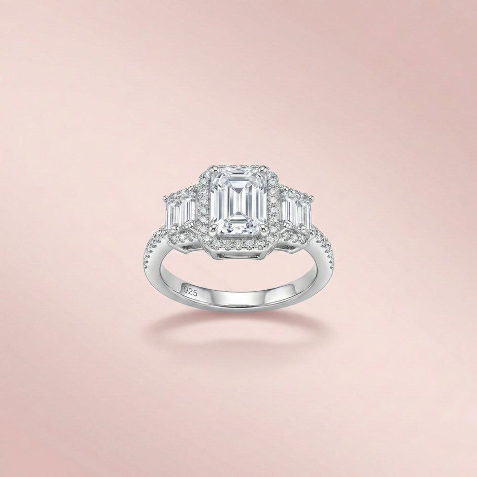 Adjustable Emerald Cut Three-Stone Ring