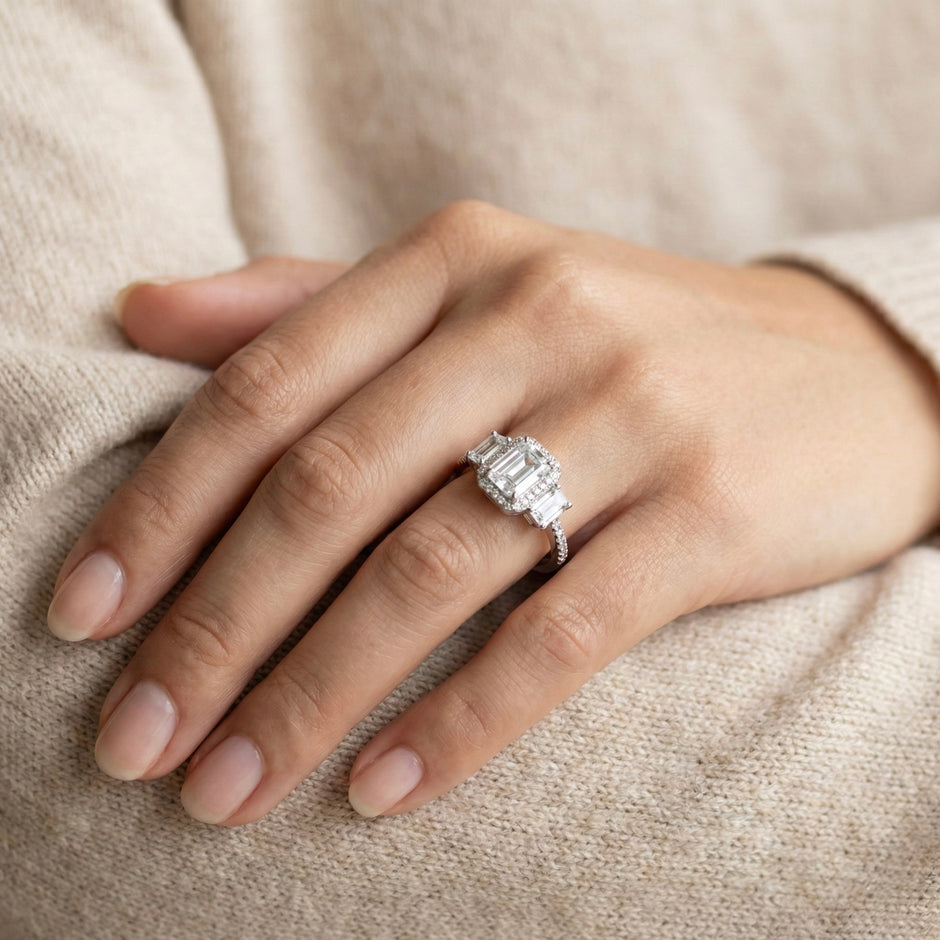 Adjustable Emerald Cut Three-Stone Ring