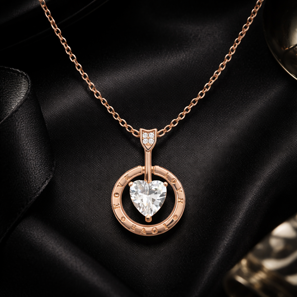 Rose Gold Heart Drop Pendant Necklace