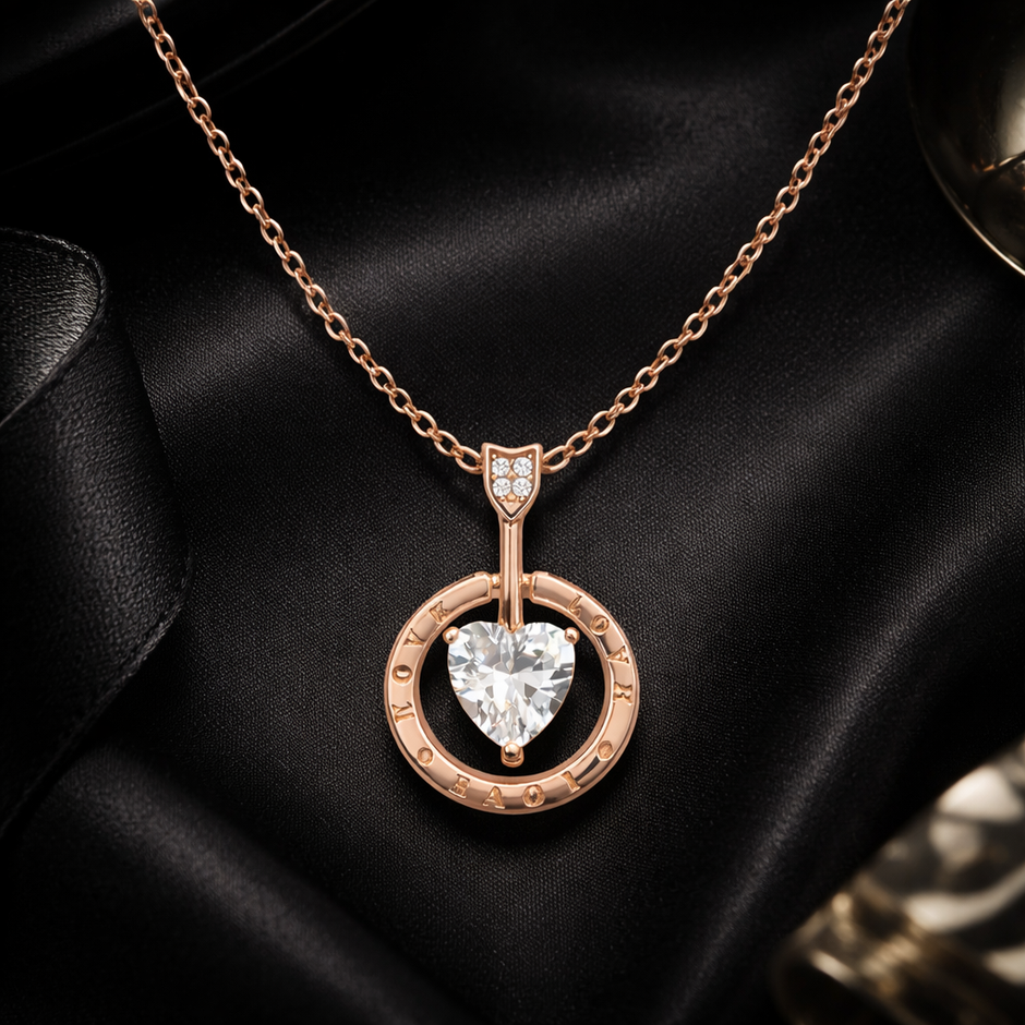 Rose Gold Heart Drop Pendant Necklace