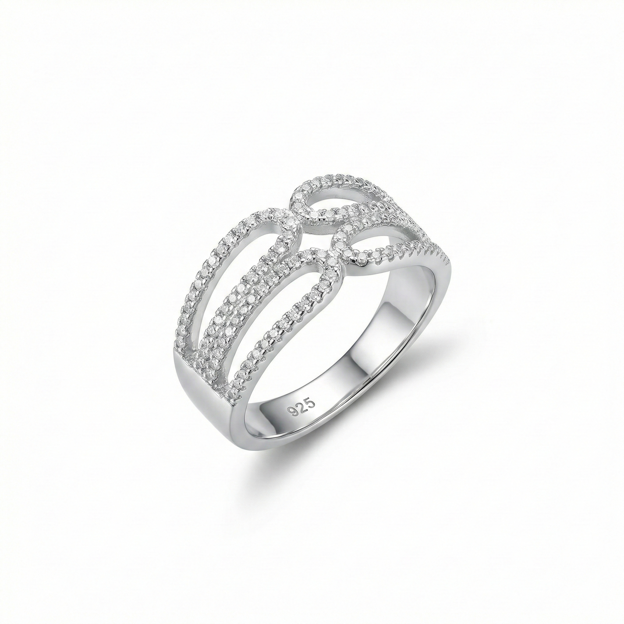 Intertwined Pavé Multi Row Silver Ring