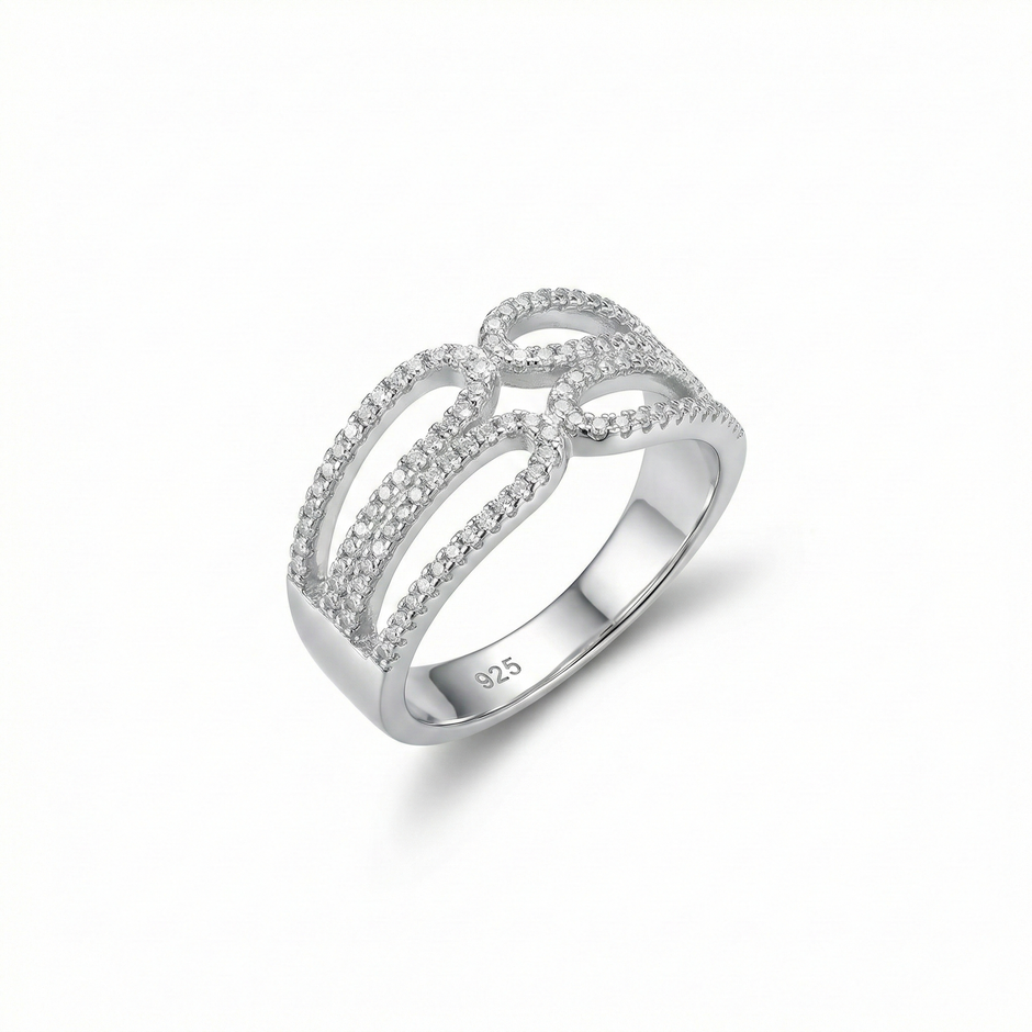 Intertwined Pavé Multi Row Silver Ring