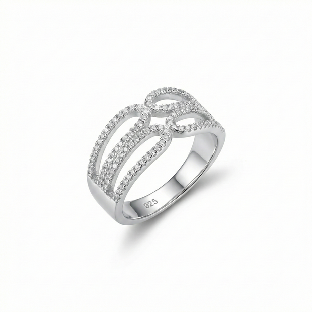 Intertwined Pavé Multi Row Silver Ring