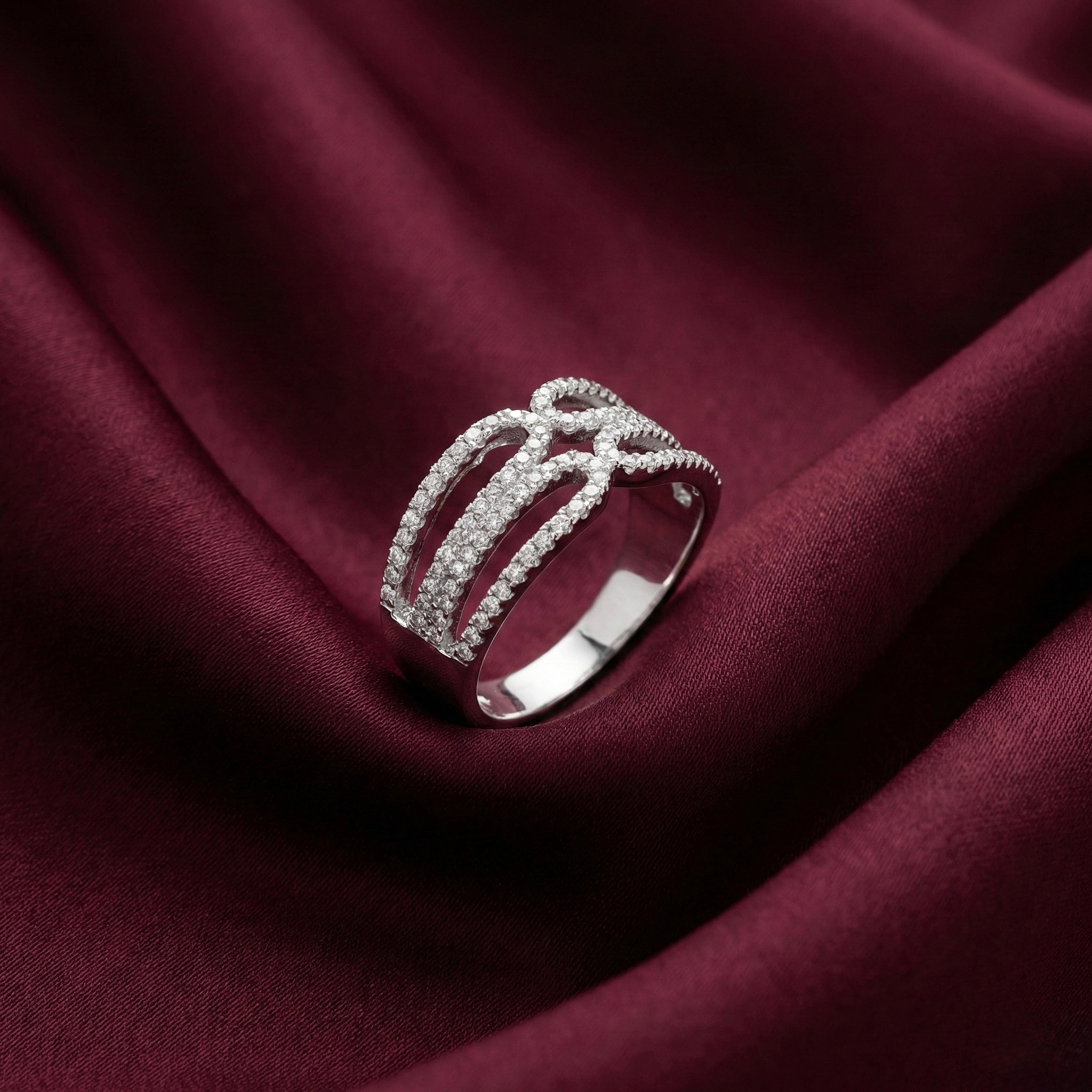 Intertwined Pavé Multi Row Silver Ring