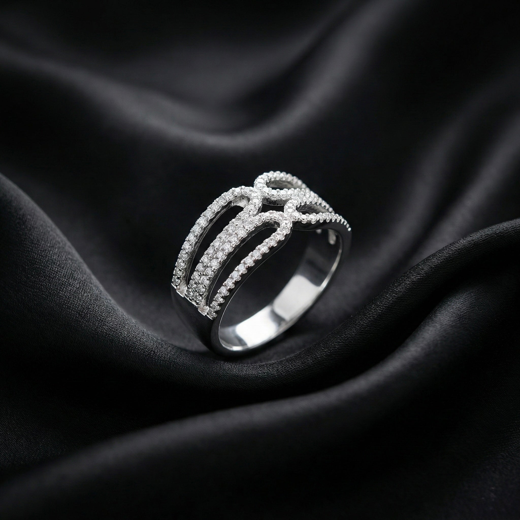 Intertwined Pavé Multi Row Silver Ring