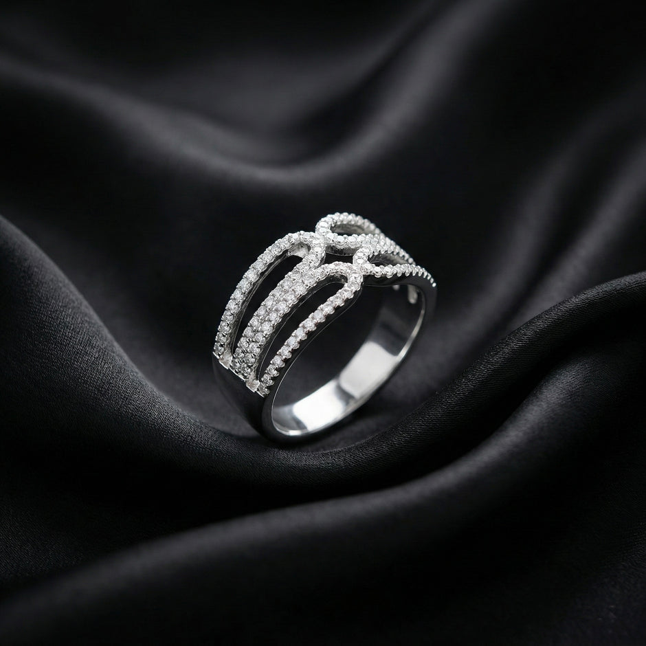 Intertwined Pavé Multi Row Silver Ring