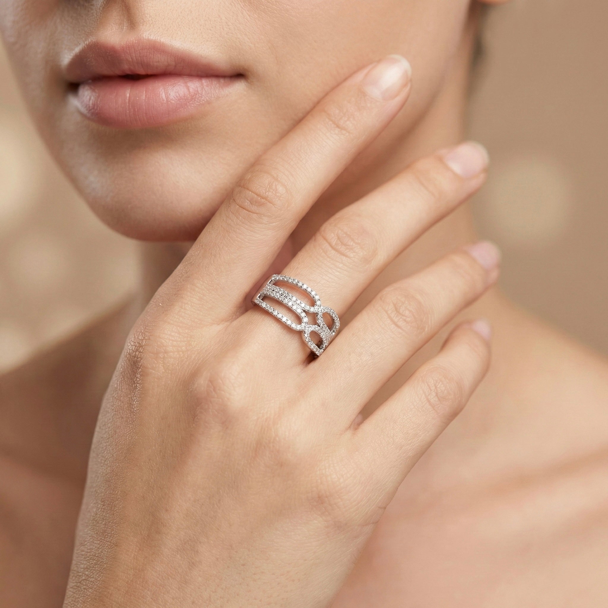 Intertwined Pavé Multi Row Silver Ring