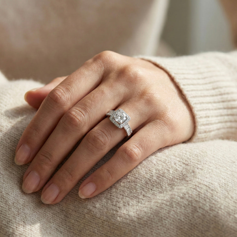 Luxury Adjustable Halo Round Cut Ring
