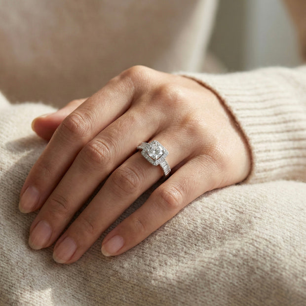 Luxury Adjustable Halo Round Cut Ring