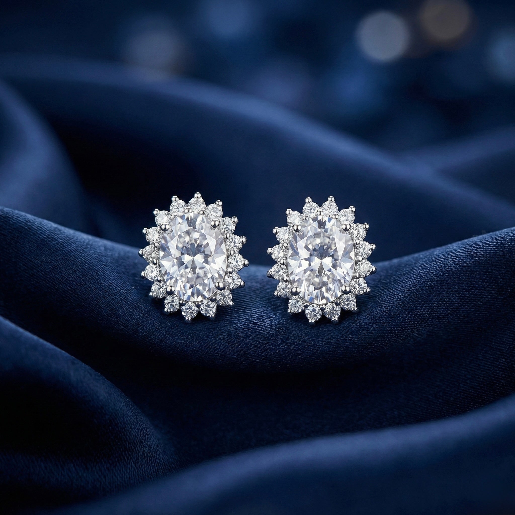 Oval Halo Solitaire Stud Earrings