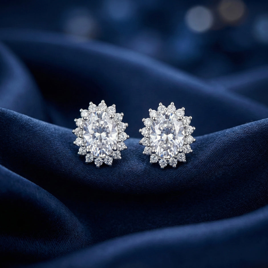 Oval Halo Solitaire Stud Earrings
