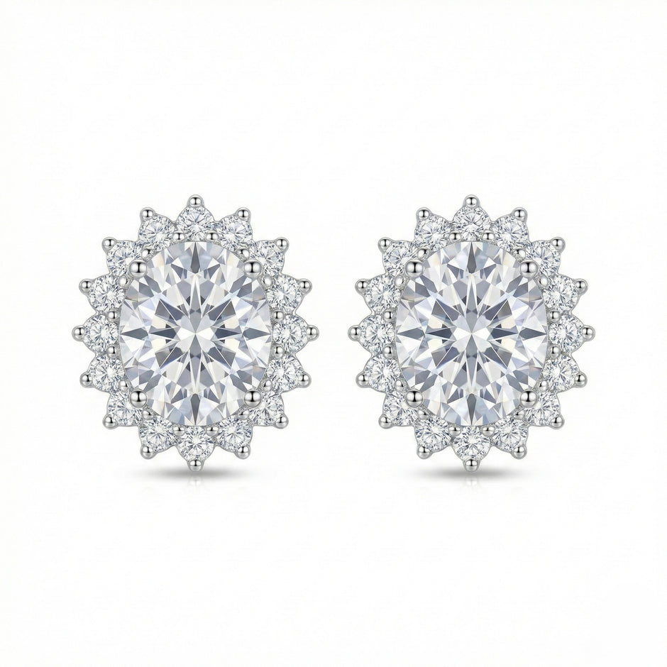 Oval Halo Solitaire Stud Earrings