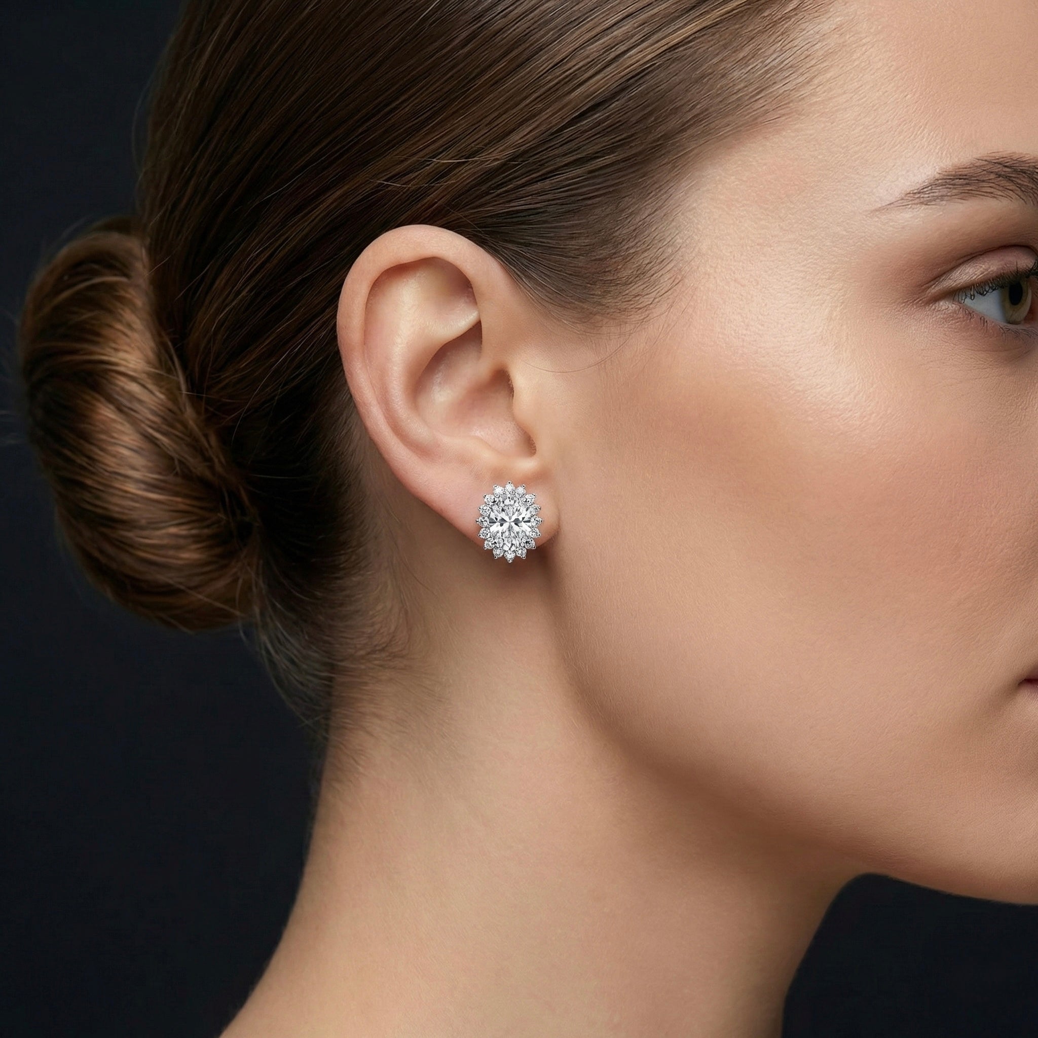 Oval Halo Solitaire Stud Earrings