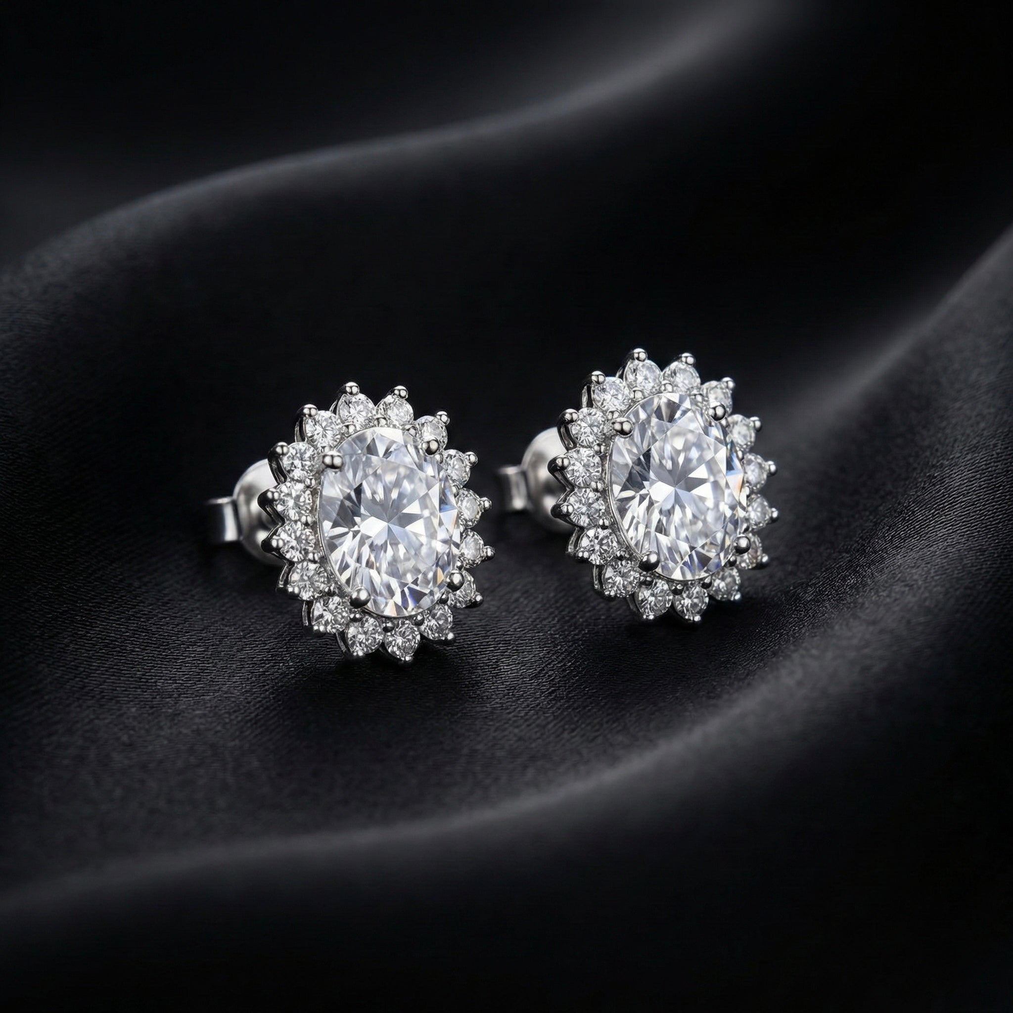 Oval Halo Solitaire Stud Earrings