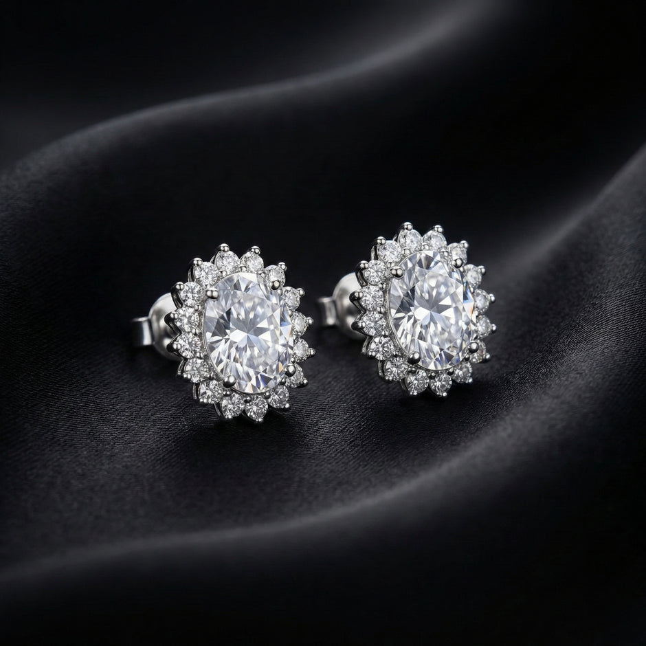 Oval Halo Solitaire Stud Earrings
