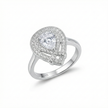 Pear Halo Double Frame Silver Ring