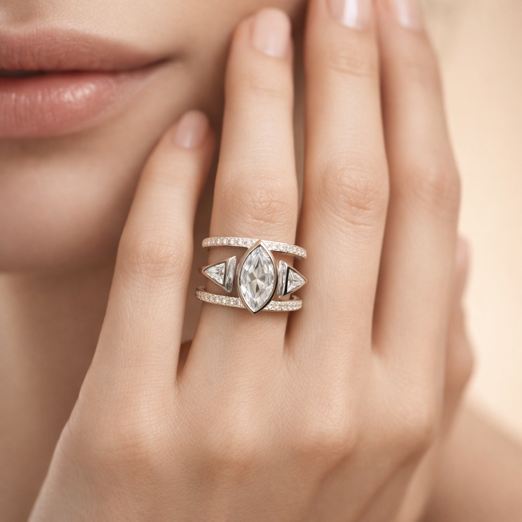 Marquise Center Geometric Cage Ring