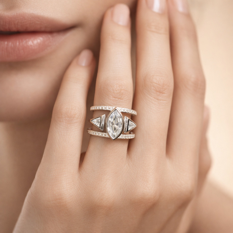 Marquise Center Geometric Cage Ring