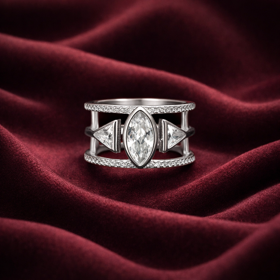 Marquise Center Geometric Cage Ring