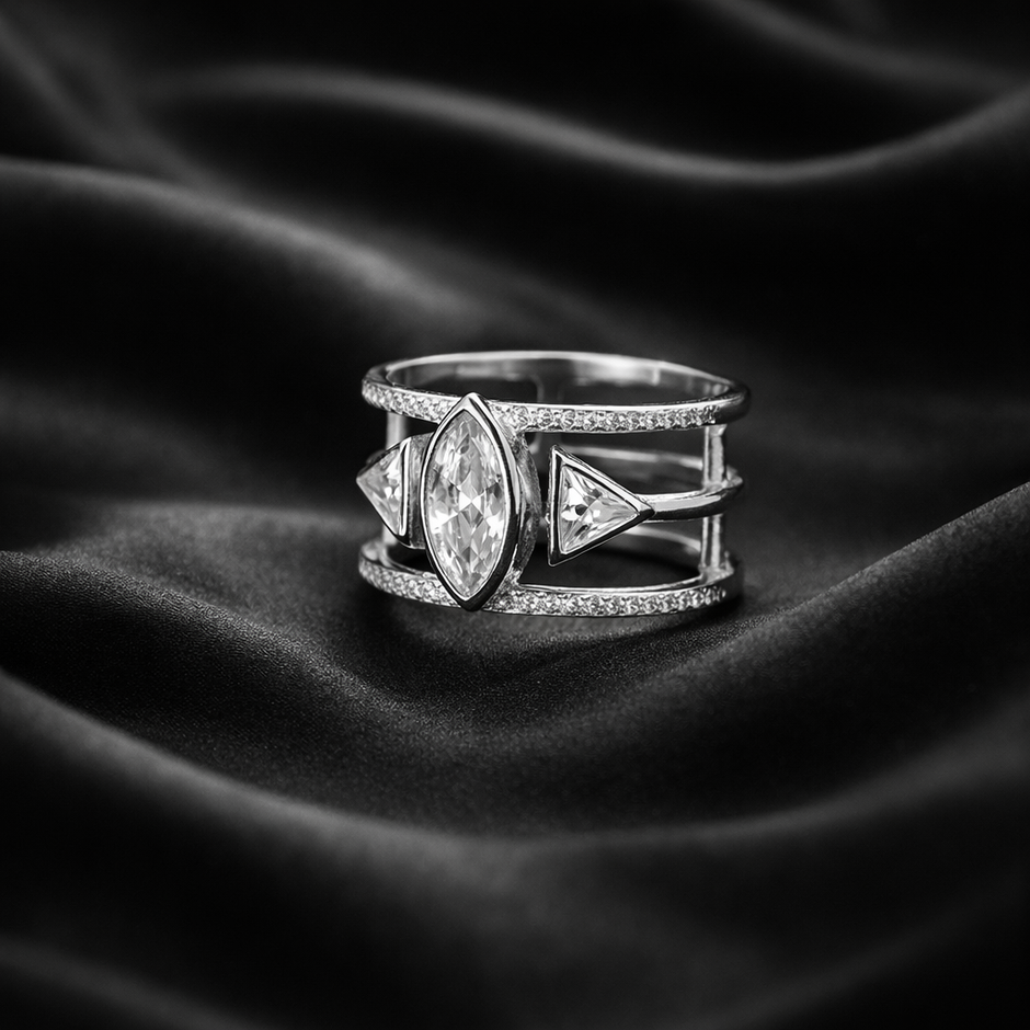 Marquise Center Geometric Cage Ring