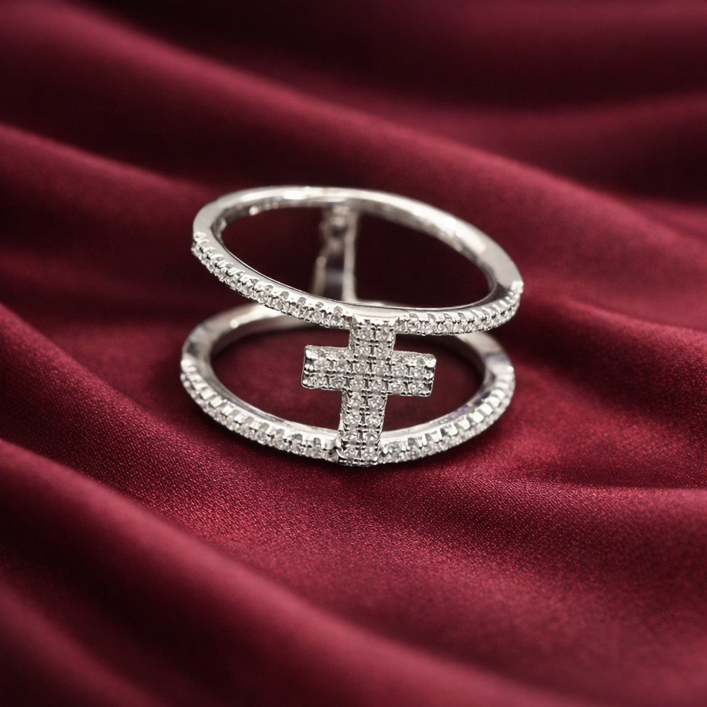 Pavé Cross Double Band Sterling Ring