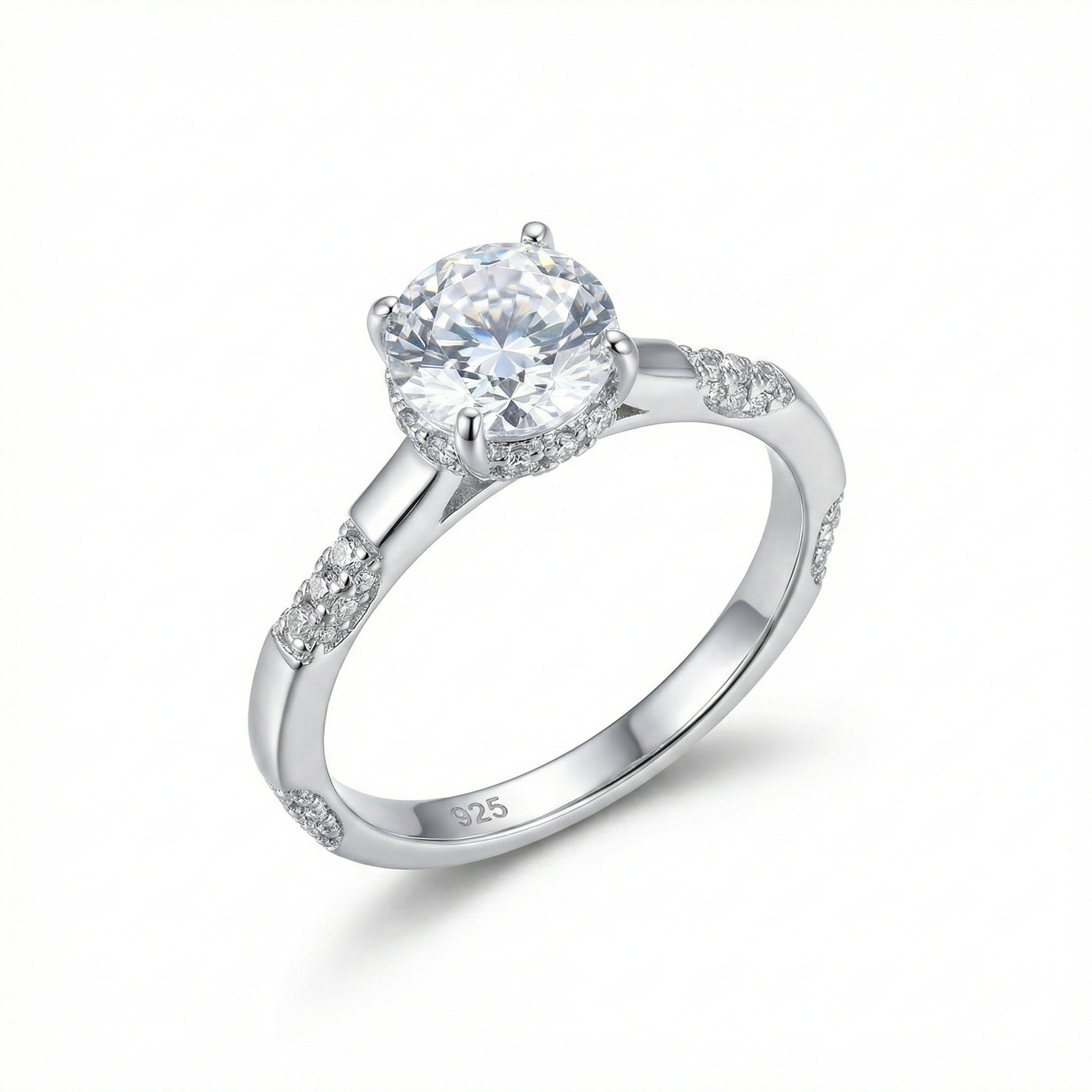 Round Solitaire Halo Adjustable Ring