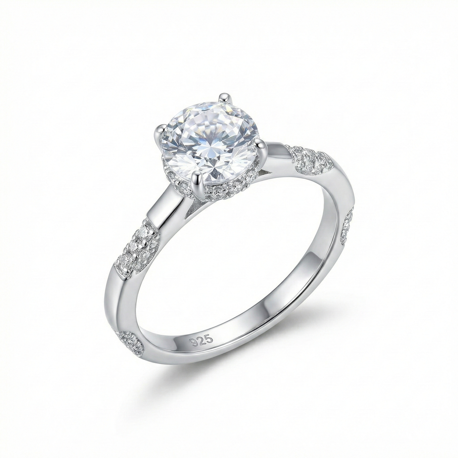 Round Solitaire Halo Adjustable Ring