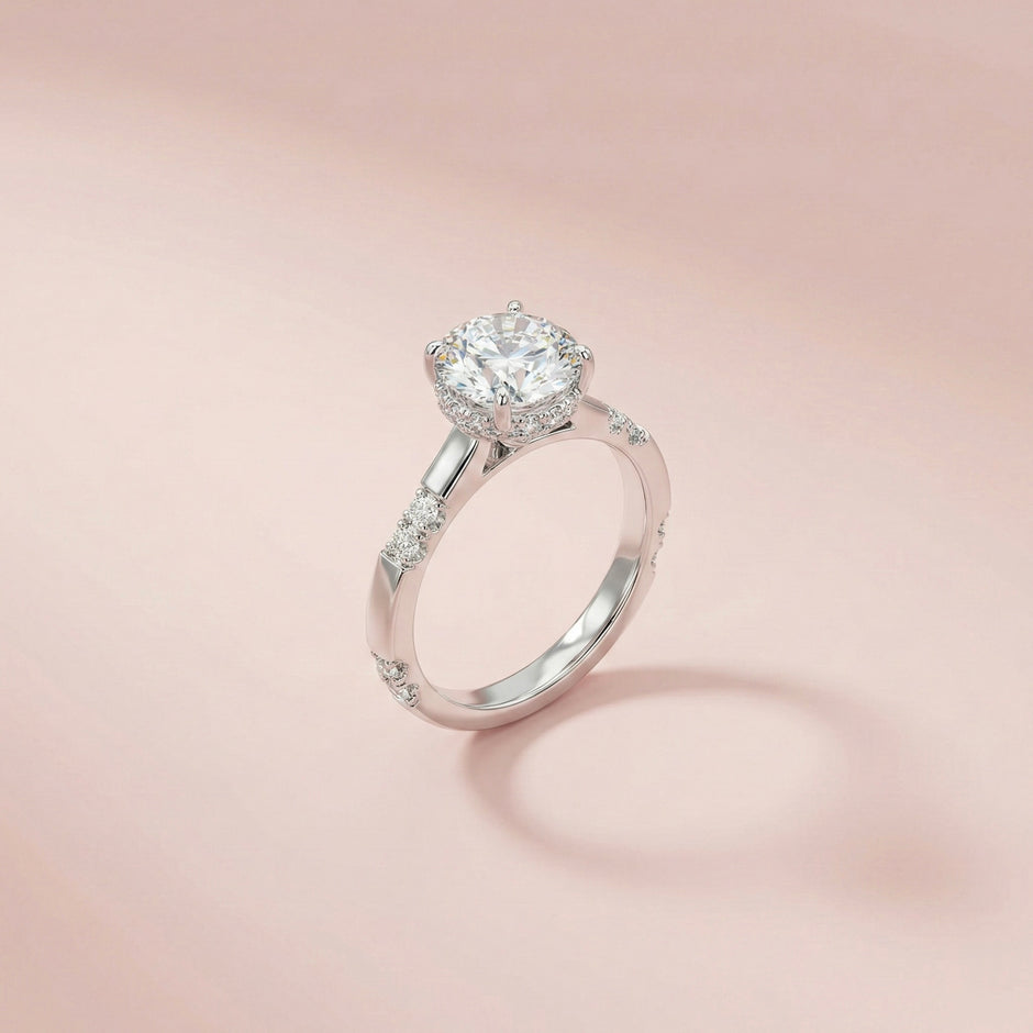 Round Solitaire Halo Adjustable Ring