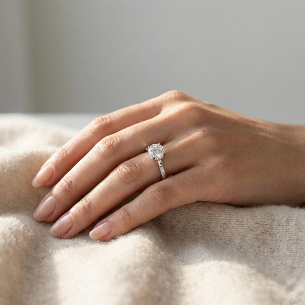 Round Solitaire Halo Adjustable Ring