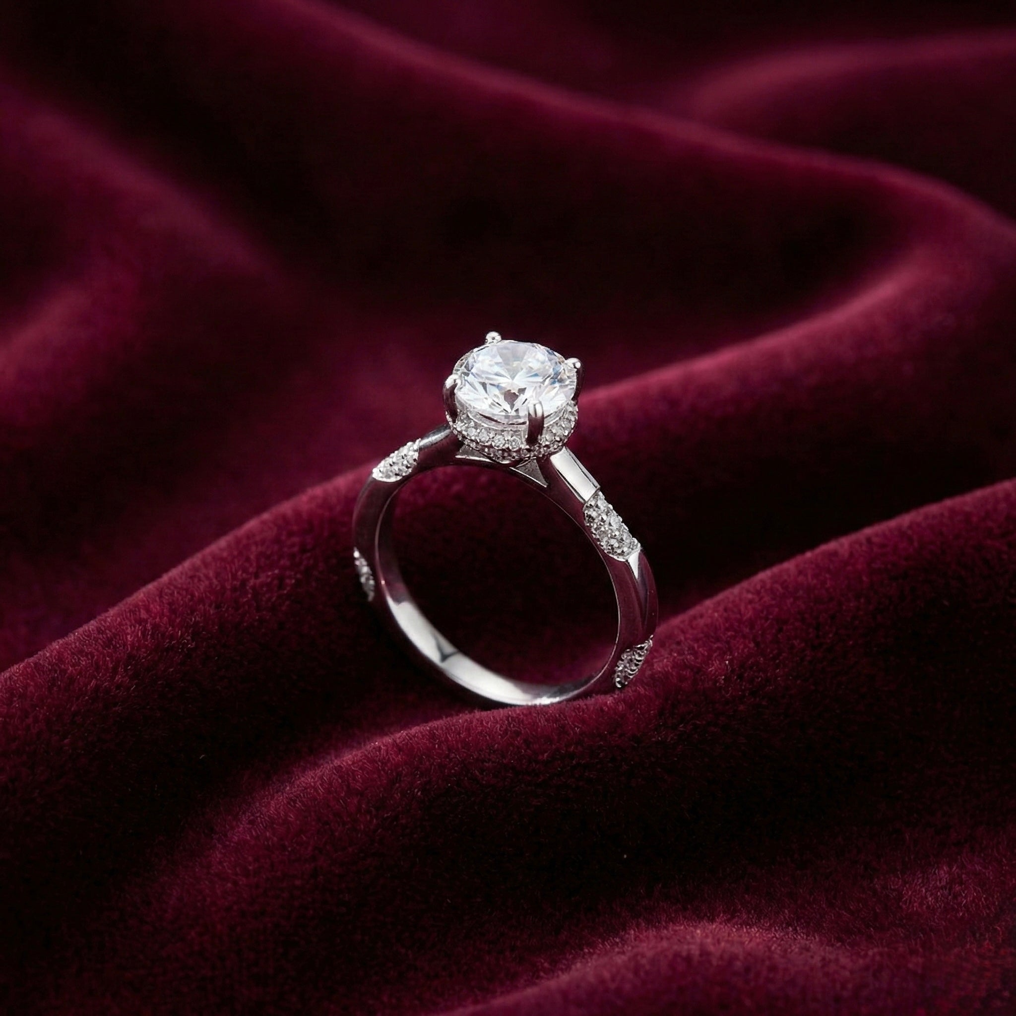 Round Solitaire Halo Adjustable Ring