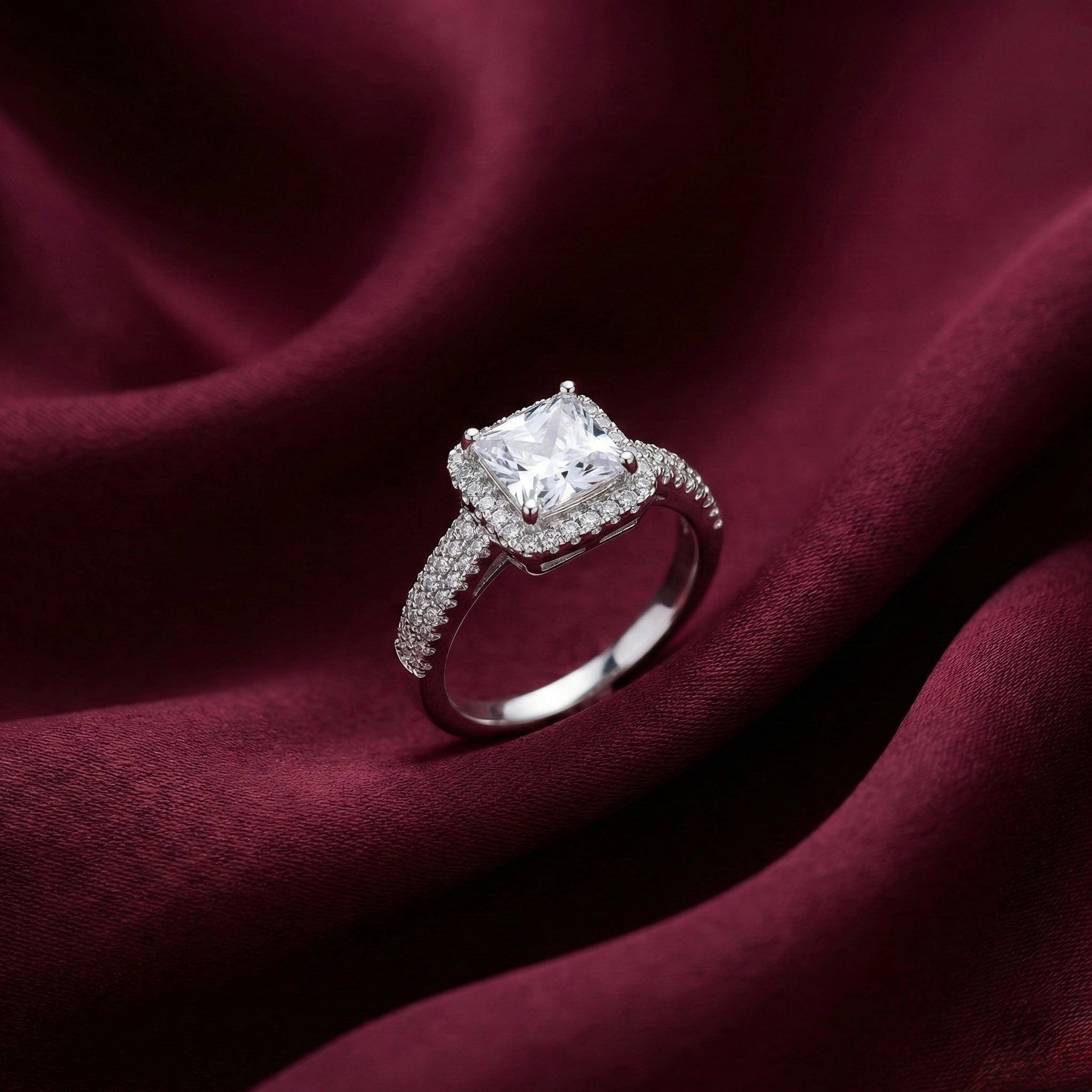 Princess Cut Halo Adjustable Ring