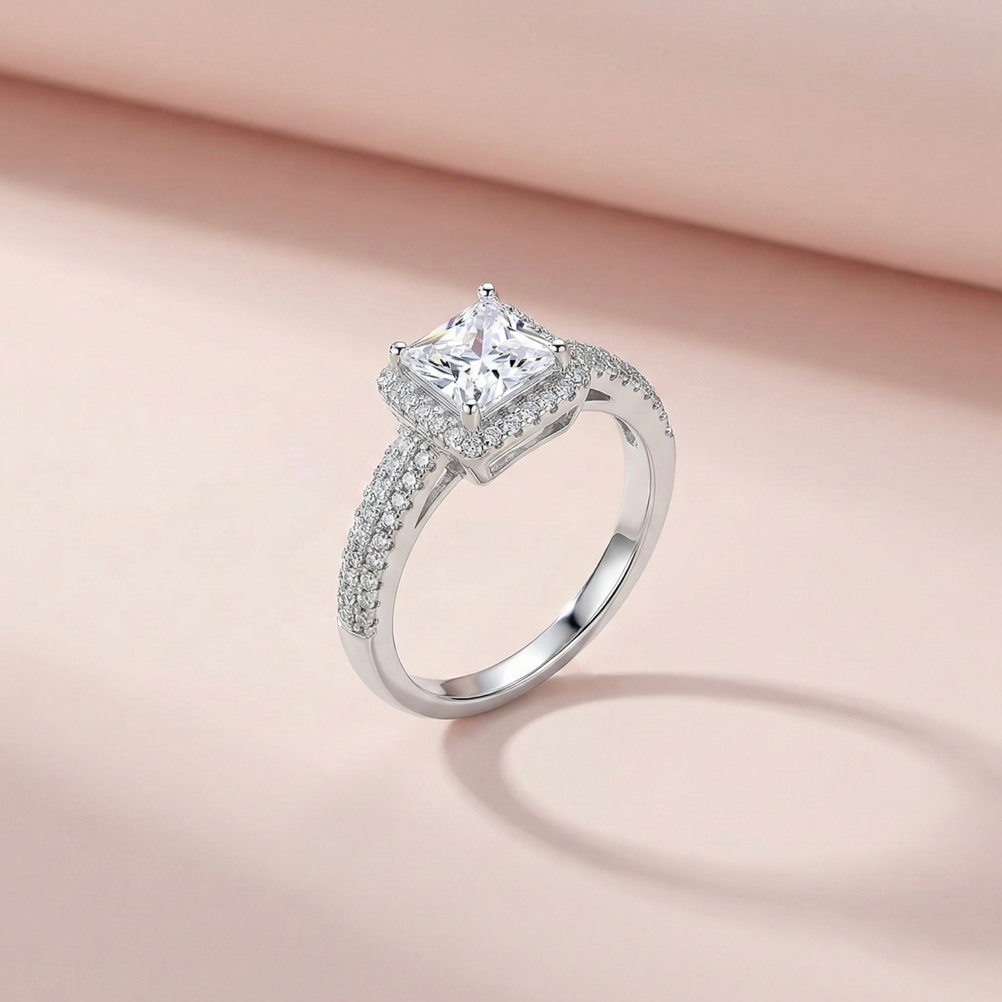 Princess Cut Halo Adjustable Ring
