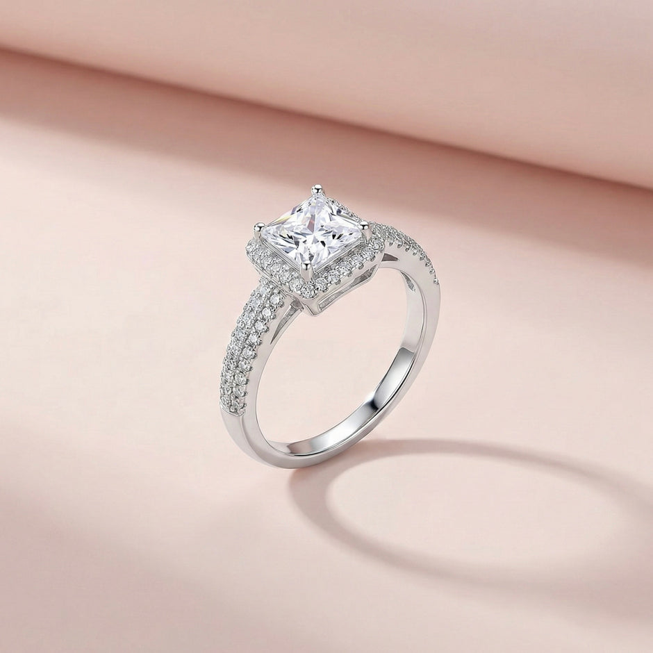 Princess Cut Halo Adjustable Ring