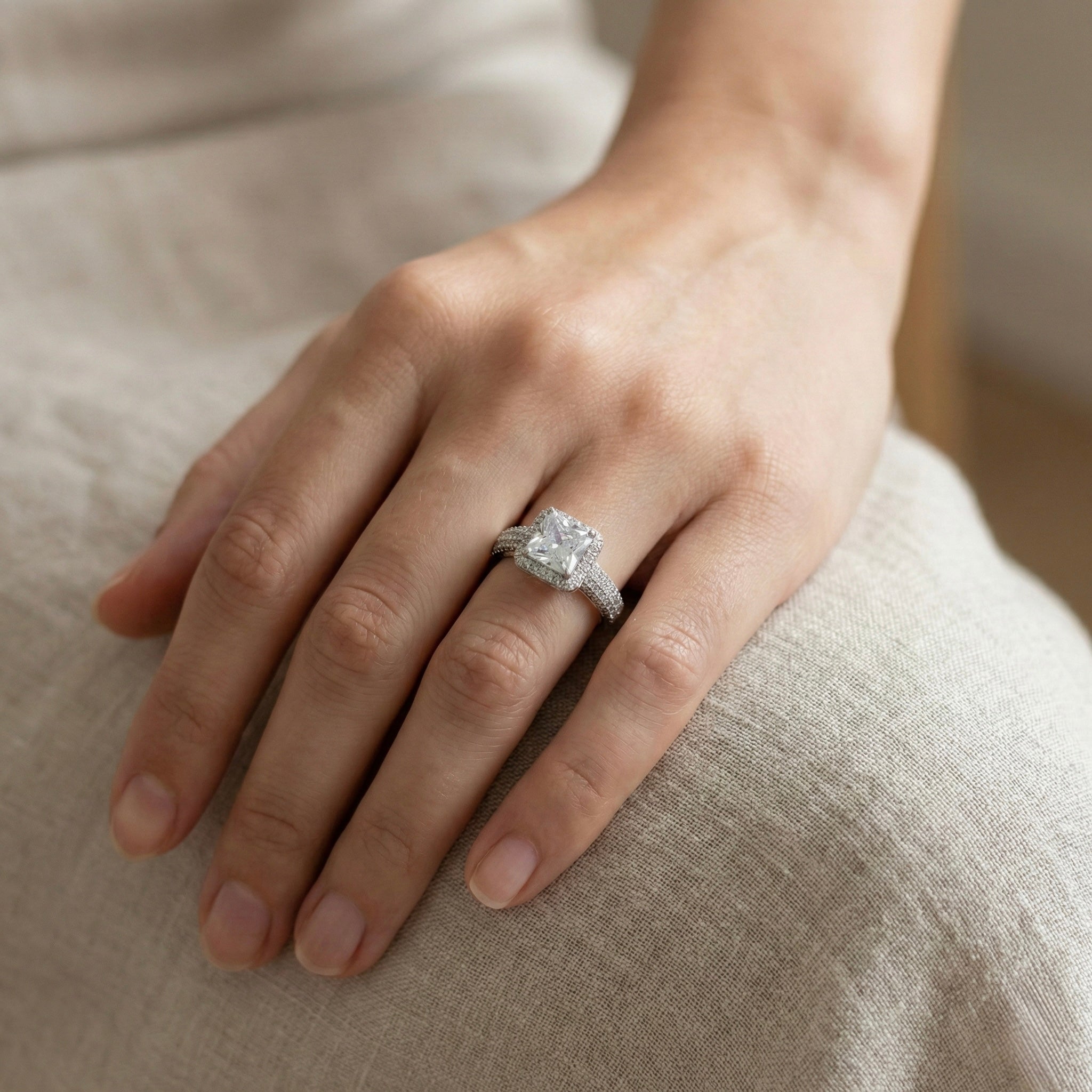 Princess Cut Halo Adjustable Ring