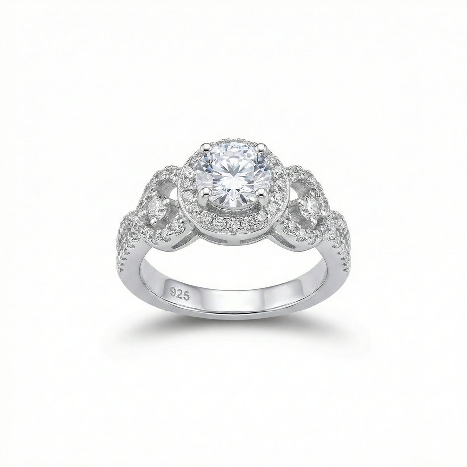 Triple Stone Halo Adjustable Ring