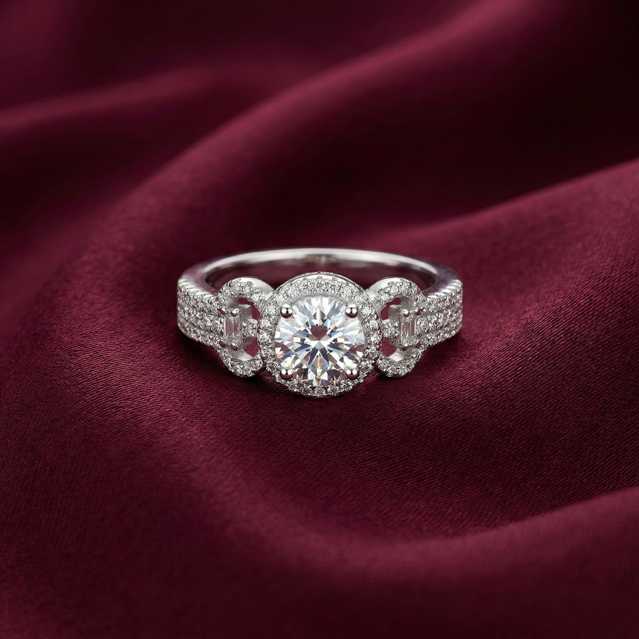 Triple Stone Halo Adjustable Ring