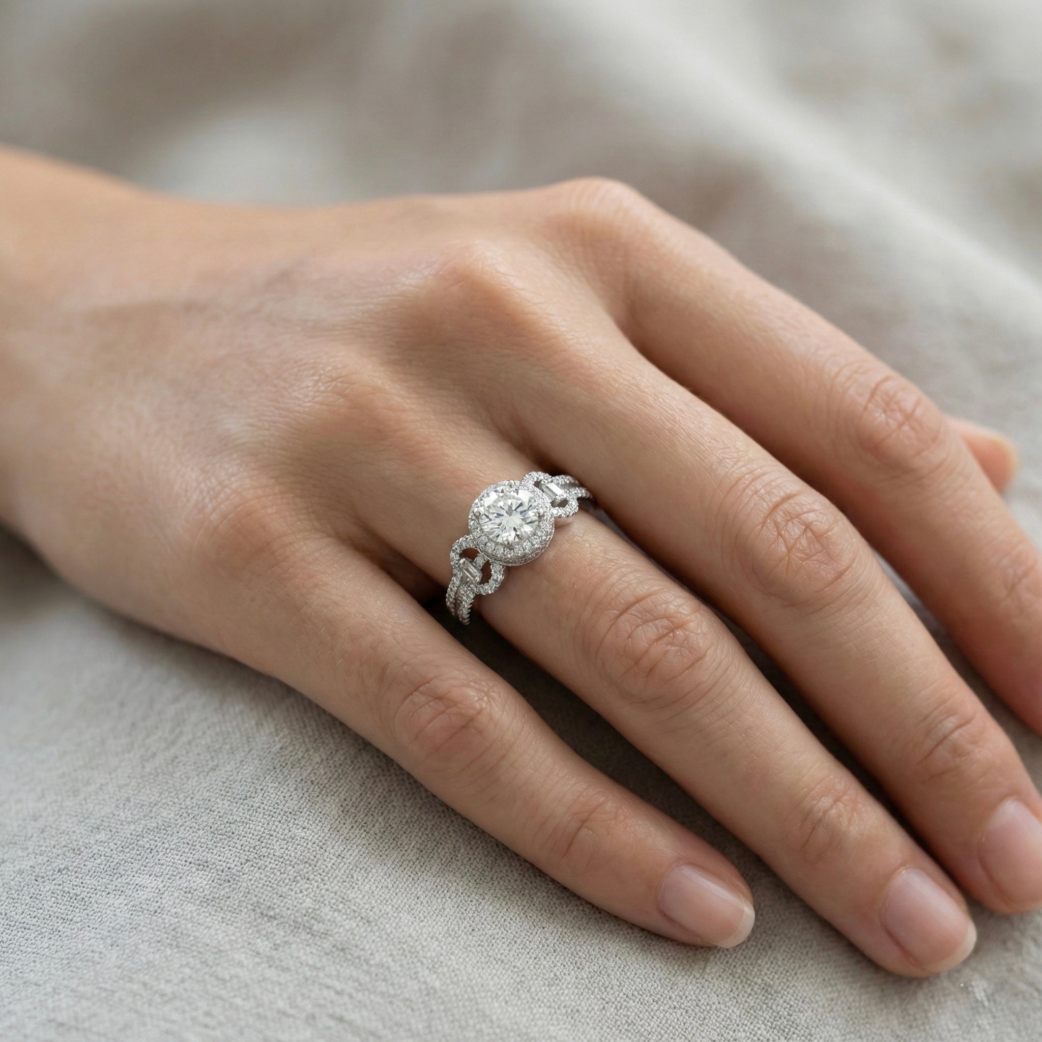 Triple Stone Halo Adjustable Ring