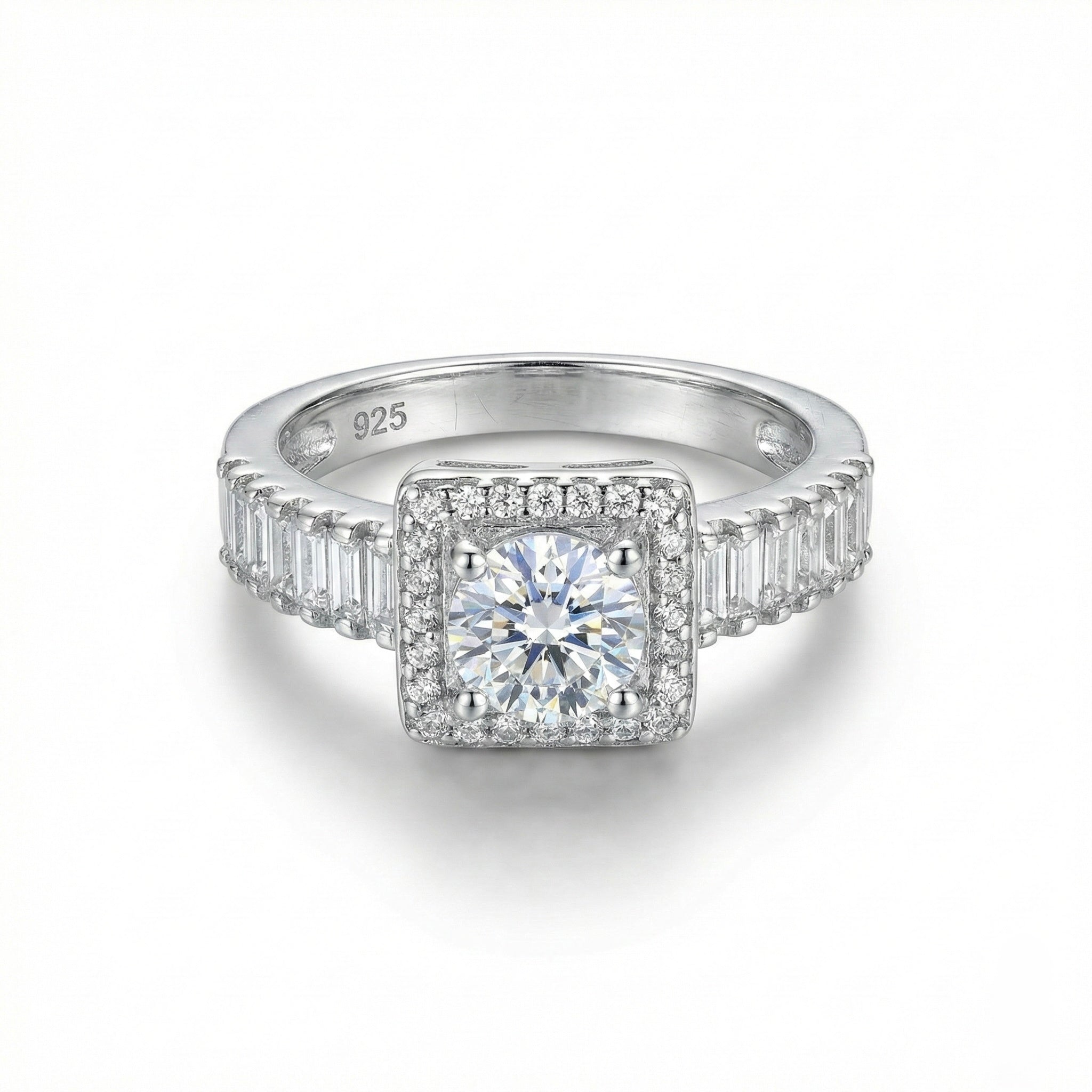 Square Halo Baguette Adjustable Ring