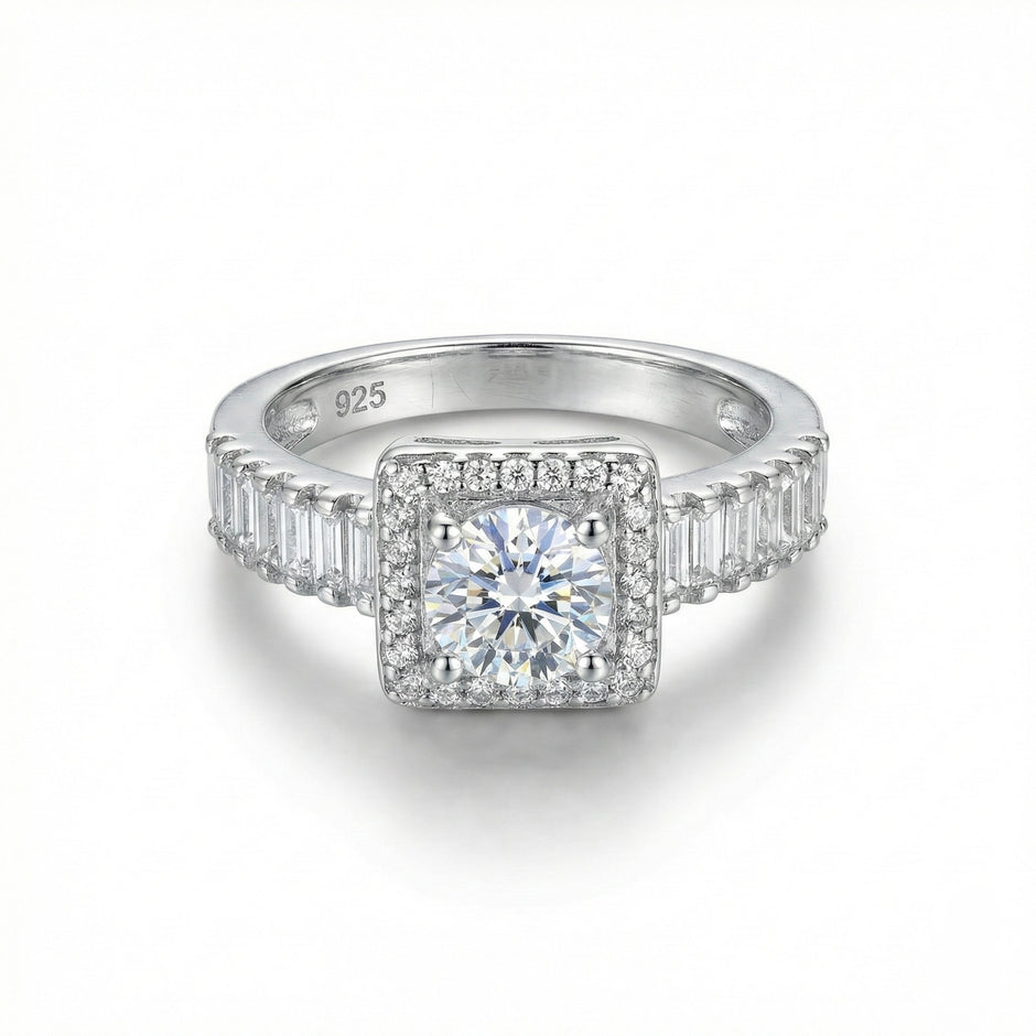 Square Halo Baguette Adjustable Ring