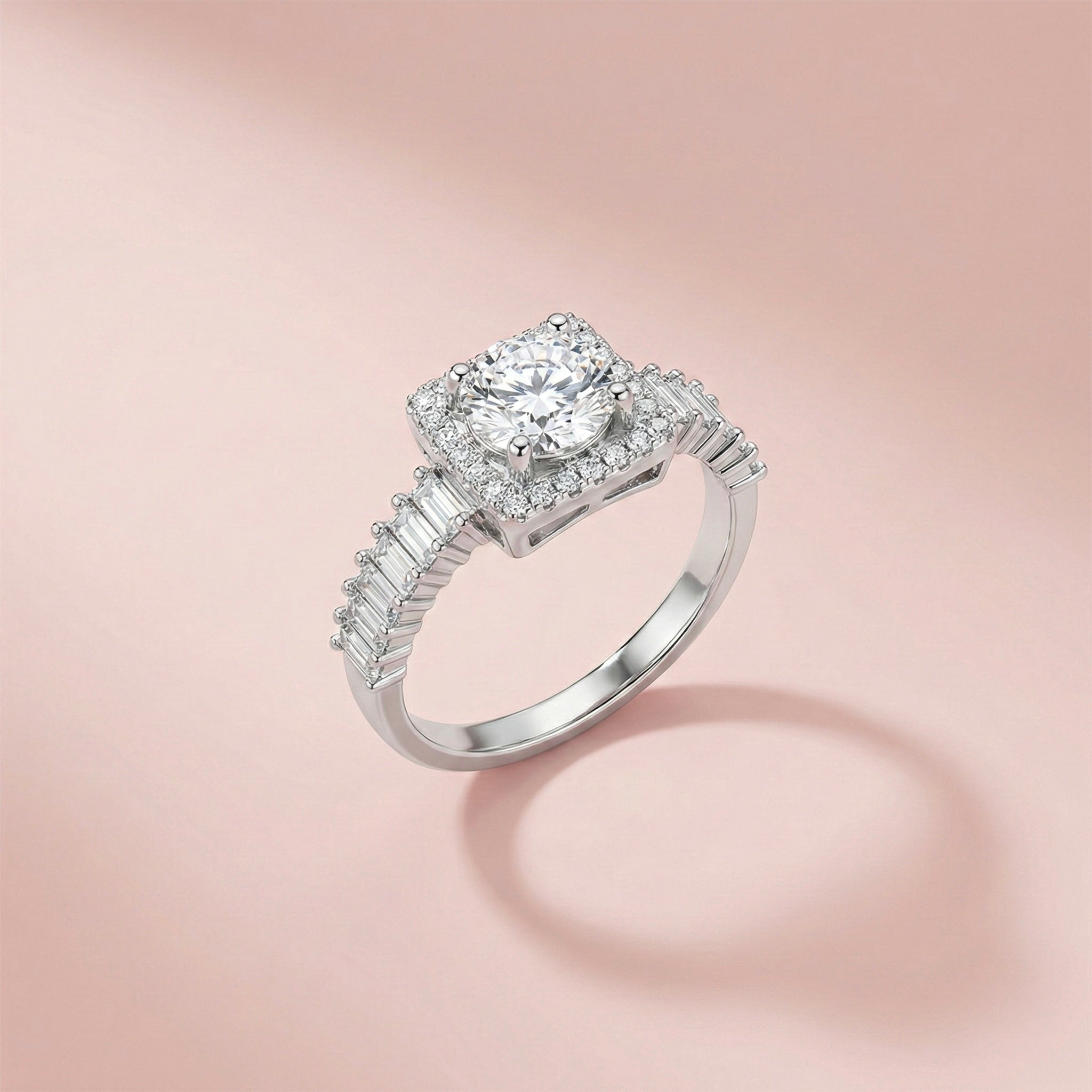 Square Halo Baguette Adjustable Ring