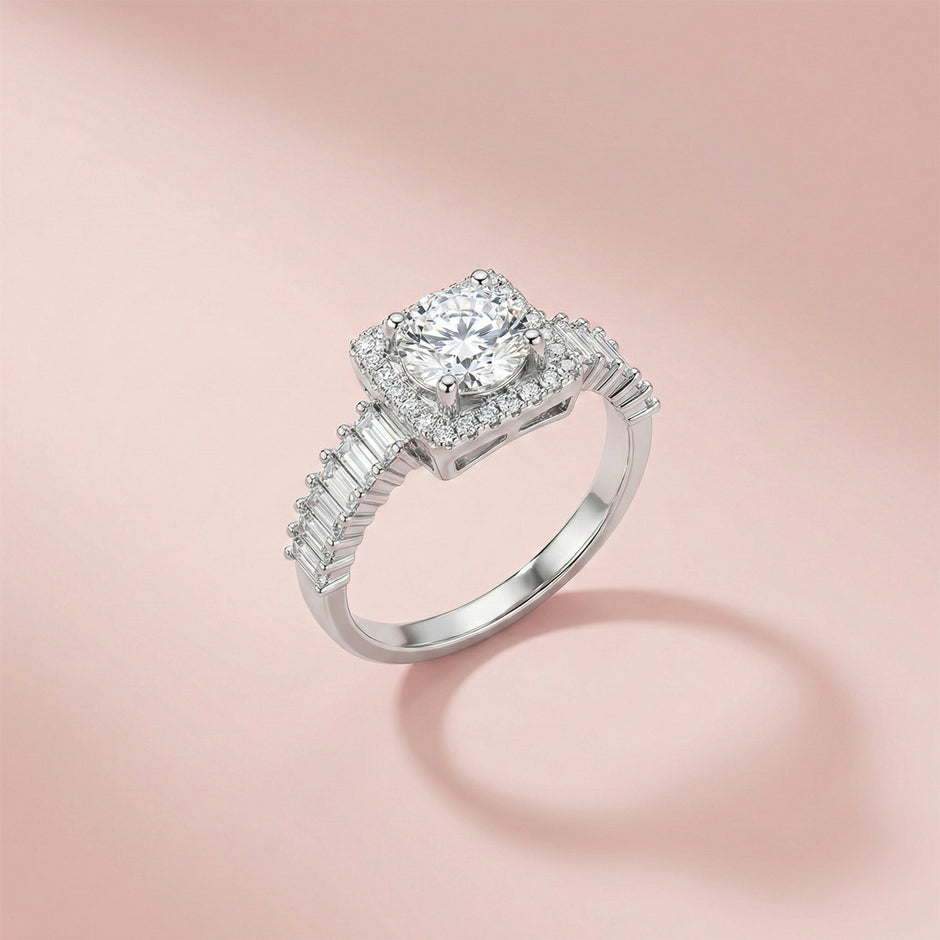 Square Halo Baguette Adjustable Ring
