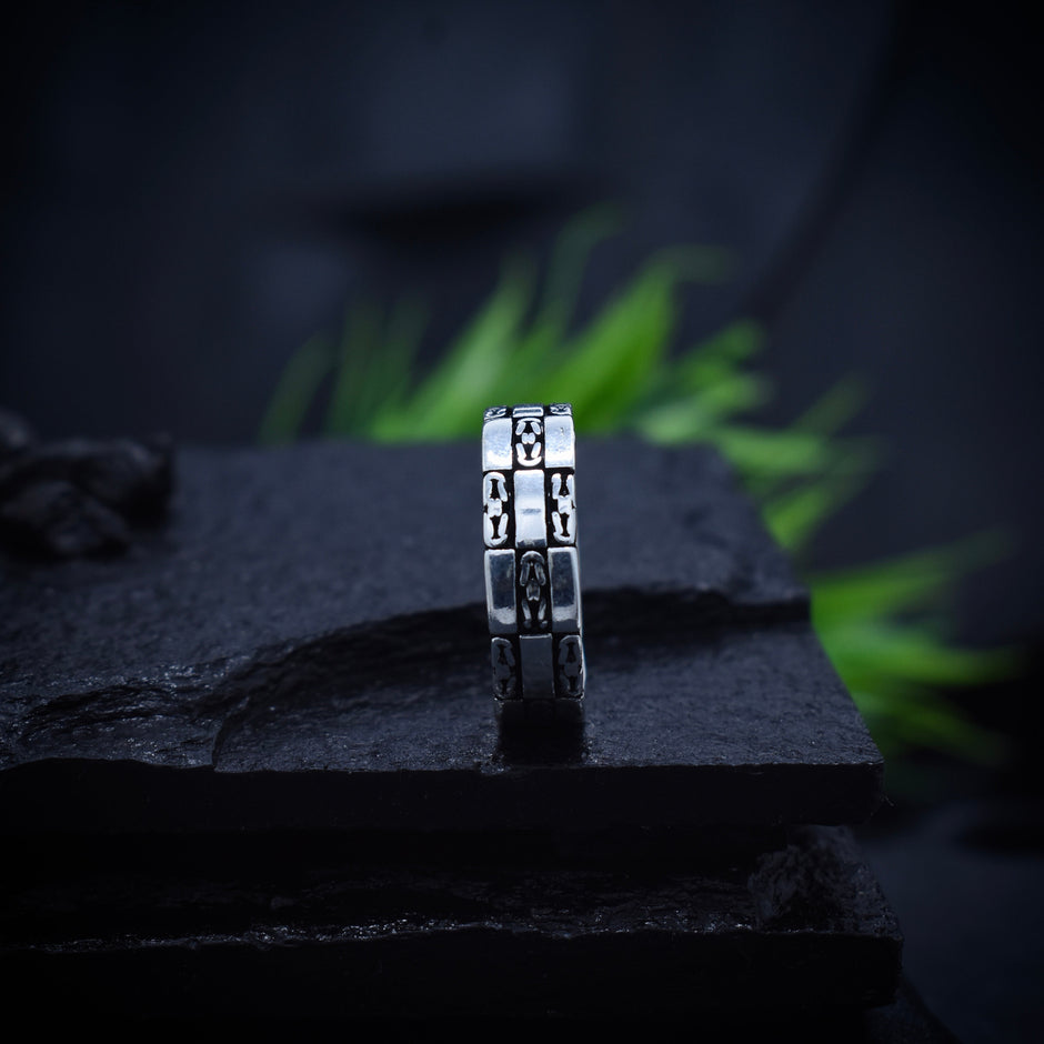 Antique Silver Chain Block Band